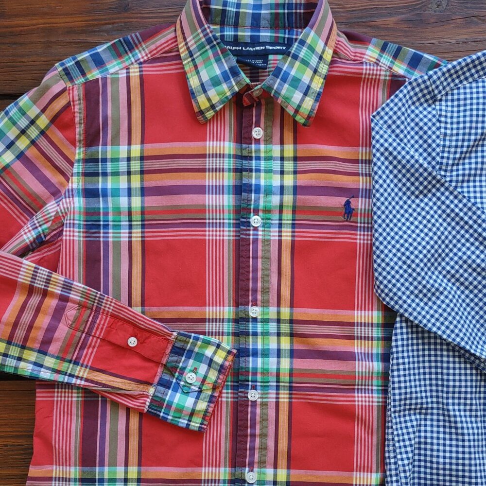 2 Boy's Ralph Lauren Button-Up Shirts Check & Plaid Long Sleeve  Boy Sz 10/12 - Picture 4 of 15